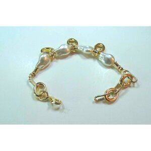 Freshwater Large Pearl & Gold Chain Bracelet 7.5"